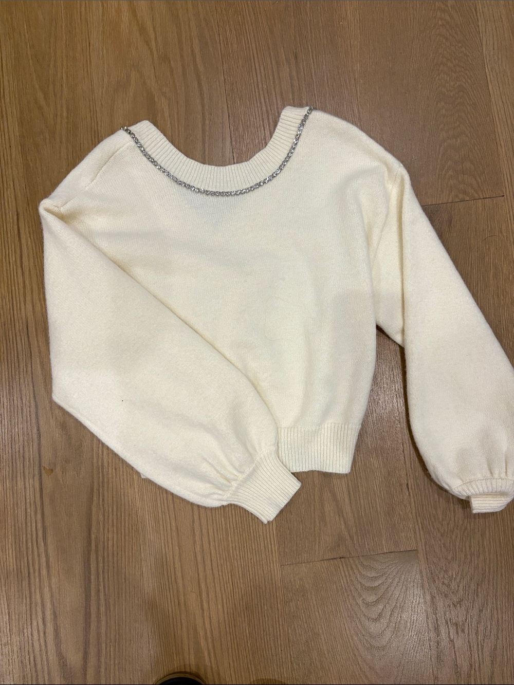 Cream Women's Knit Sweater with Chain Trim